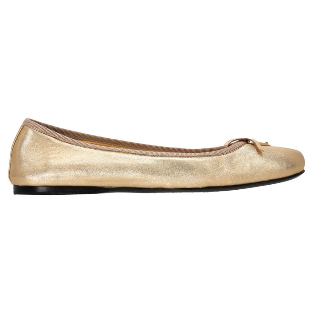 Prada Logo-Plaque Bow Ballet Flats in Metallic Gold Leather